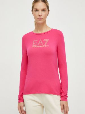 Tričko s dlouhým rukávem s dlouhými rukávy Ea7 Emporio Armani růžové