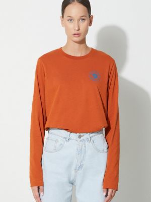 Bombažna majica z dolgimi rokavi z dolgimi rokavi Fjallraven oranžna