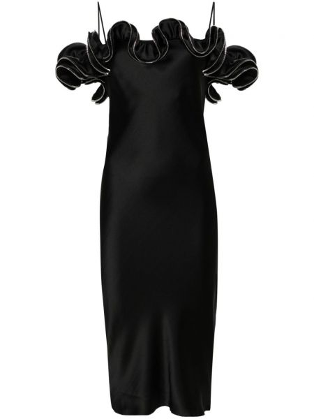 Satynowa sukienka na ramiączkach z falbankami Coperni czarna