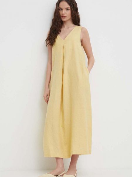 Lniana sukienka długa United Colors Of Benetton żółta