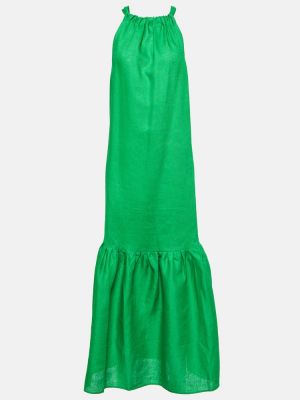 Lněné dlouhé šaty Asceno zelené