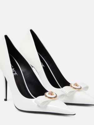 Pantofi cu toc cu funde din piele Versace alb