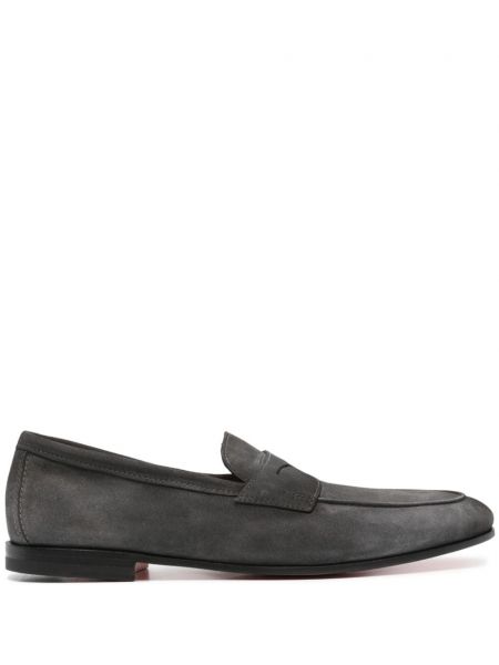 Pantofi loafer din piele de căprioară Santoni gri