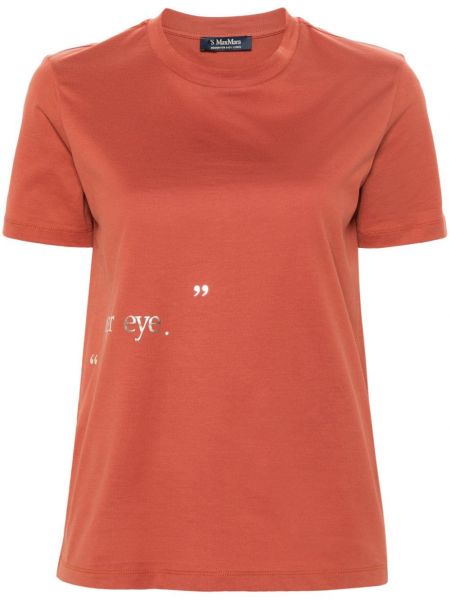 Pomarańczowa koszulka bawełniana z nadrukiem S Max Mara