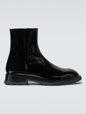 Chelsea boots en cuir slim vernis Alexander Mcqueen noir