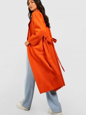 Шерстяное пальто с поясом оверсайз Boohoo оранжевое