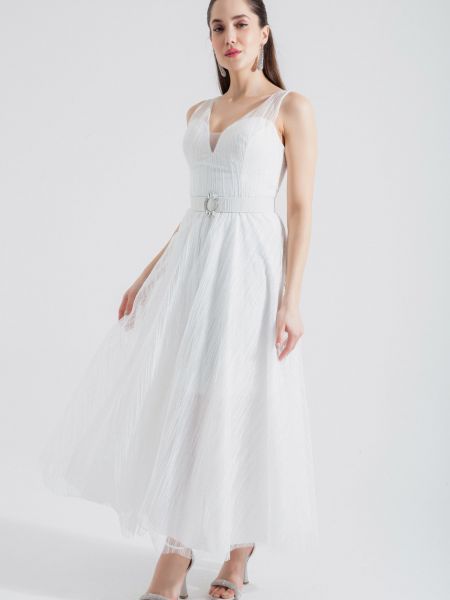 Вечерна рокля с v-образно деколте Lafaba бяло