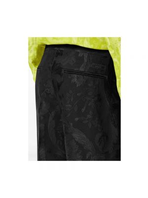 Haftowane proste spodnie bawełniane Versace czarne