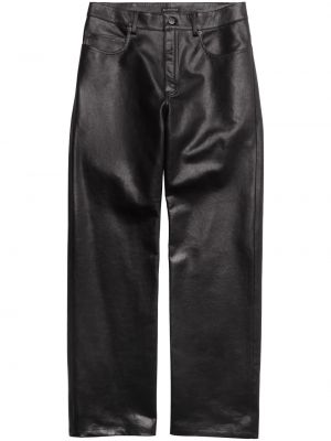 Pantaloni din piele cu croială lejeră Balenciaga negru