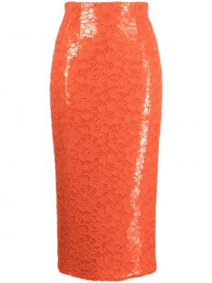 Spódnica ołówkowa koronkowa Laquan Smith pomarańczowa
