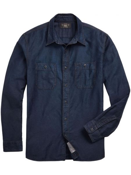 Medvilninė lininė marškiniai Ralph Lauren Rrl mėlyna