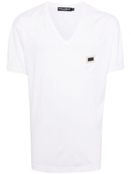 Βαμβακερή μπλούζα με λαιμόκοψη v Dolce & Gabbana λευκό