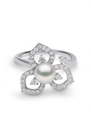 Yoko London Anello Petal in oro bianco 18kt con perle e diamanti - Argento