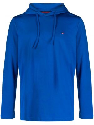 Pamučna hoodie s kapuljačom s vezom Tommy Hilfiger plava