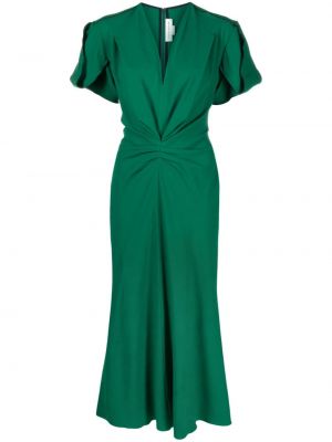Krepové dlouhé šaty Victoria Beckham zelená