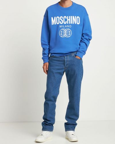Памучни дънки straight leg Moschino синьо