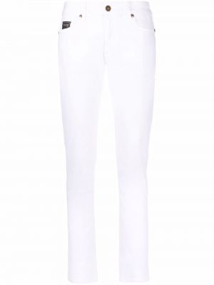 Pantaloni ricamati skinny Versace Jeans Couture bianco