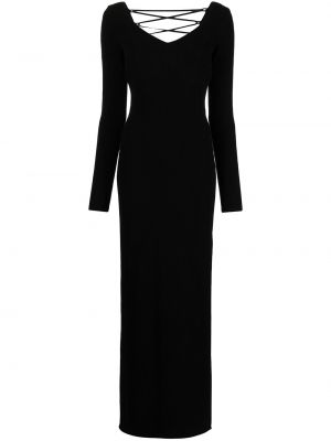 Bavlněné šněrovací šaty s odhalenými zády s výstřihem do v Osman - černá