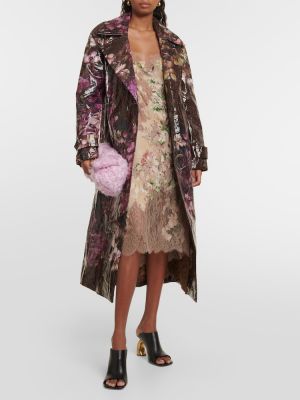 Svilena midi obleka s cvetličnim vzorcem Dries Van Noten bež