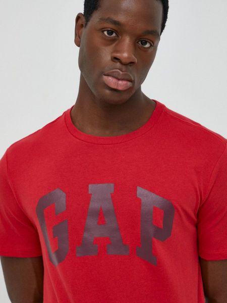 Памучна тениска с дълъг ръкав с принт Gap червено