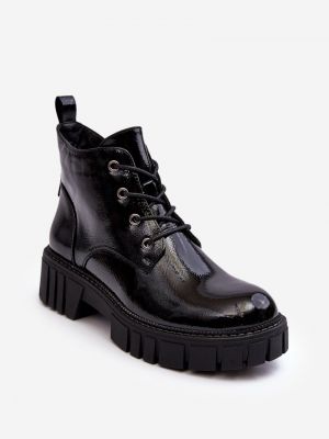 Zateplené lakované kožené zimní kotníkové boty Kesi černé