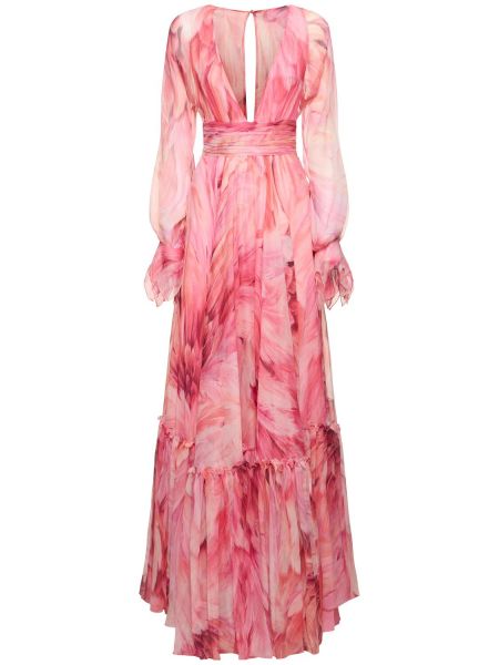 Růžové šifonové hedvábné dlouhé šaty Roberto Cavalli