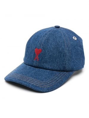Haftowana czapka z daszkiem Ami Paris niebieska