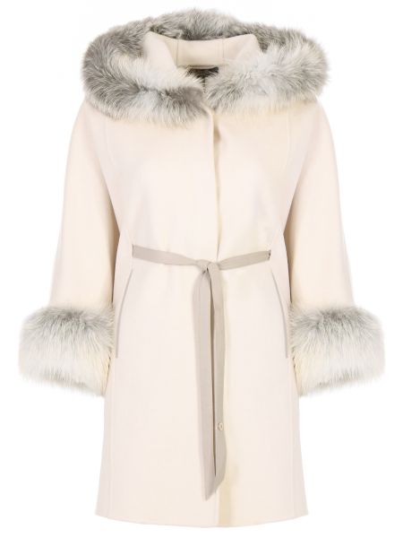 Пальто с мехом из лисы Loro Piana, белое