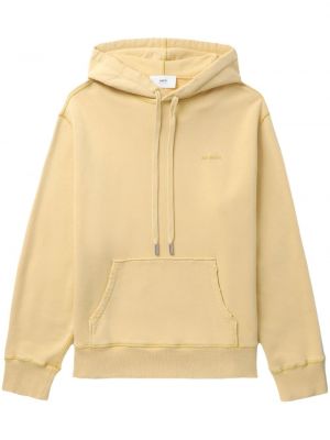 Pamučna hoodie s kapuljačom s vezom Ami Paris žuta