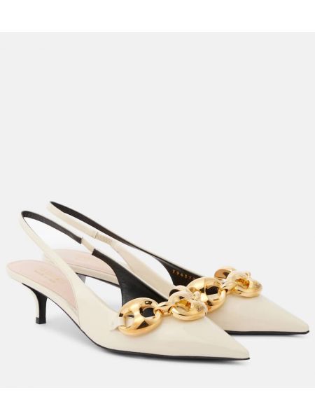 Slingback lack läder pumpar med remmar Gucci vit