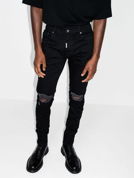 Slim fit strečové džíny s oděrkami Represent černé