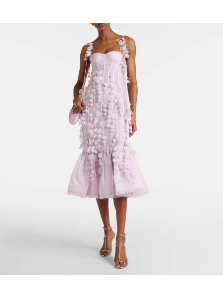 Копринена ленена миди рокля на цветя Zimmermann виолетово