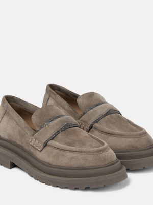 Semišové loafers Brunello Cucinelli šedé
