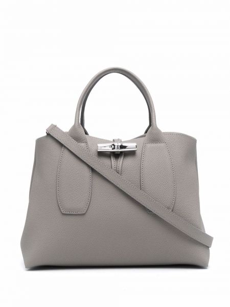Kožená nákupná taška Longchamp sivá