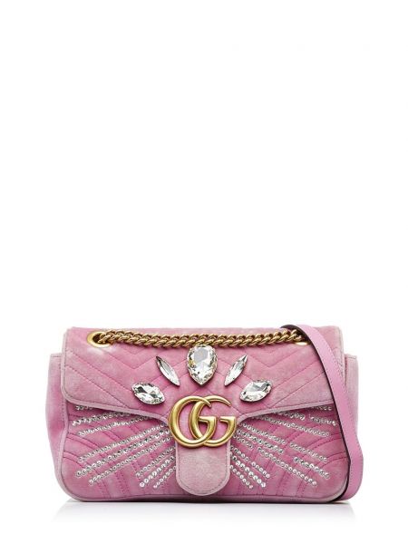Aksamitna torba na ramię z kryształkami Gucci Pre-owned różowa