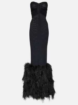 Dlouhé šaty z peří David Koma černé