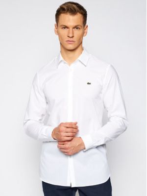 Bavlnená slim fit priliehavá košeľa Lacoste - biela