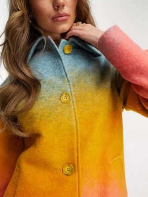 Разноцветное пальто-кокон из смесовой шерсти Helene Berman с эффектом омбре