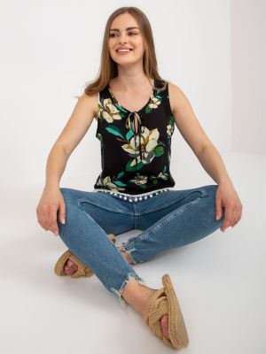 Bluză fără mâneci cu model floral Fashionhunters negru