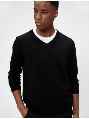 Пуловер slim с v-образно деколте с дълъг ръкав Koton златисто