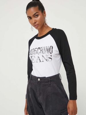 Bombažna majica z dolgimi rokavi z dolgimi rokavi Moschino Jeans črna