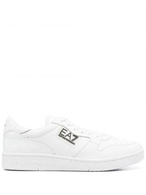 Spitzen schnür sneaker mit print Ea7 Emporio Armani weiß