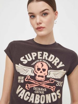 Bavlněné tričko Superdry hnědé