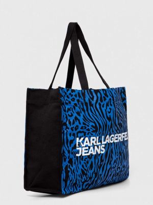 Shopperka bawełniana z nadrukiem z nadrukiem zwierzęcym Karl Lagerfeld Jeans niebieska