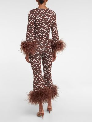 Pantalon à plumes à imprimé Valentino marron