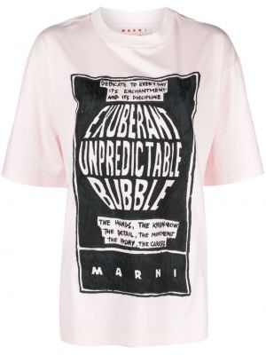 T-shirt avec imprimé slogan en coton à imprimé Marni rose