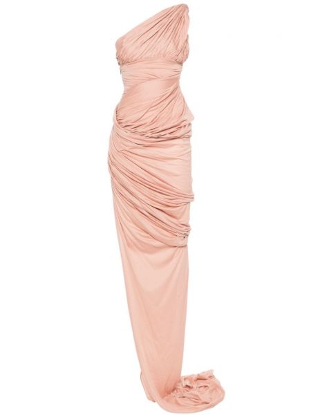 Βαμβακερή βραδινό φόρεμα ντραπέ Rick Owens ροζ