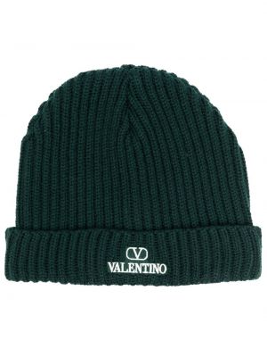 Haftowana czapka wełniana Valentino zielona