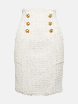Tvídové mini sukně s vysokým pasem Balmain bílé