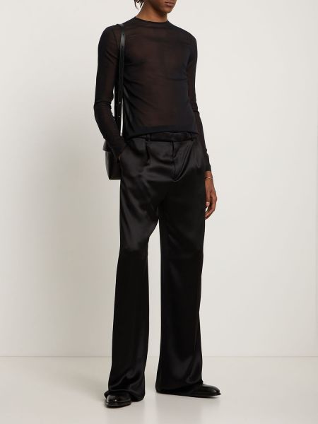 Svilena srajca iz šifona z dolgimi rokavi Valentino črna